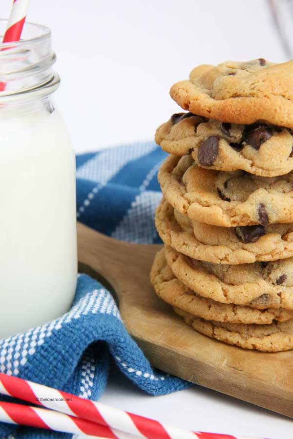 Stacked Peanut Butter Chocolate Chip Cookies with Milk