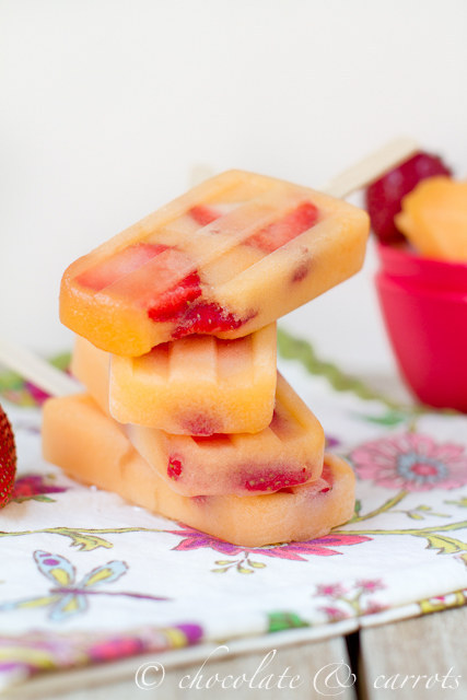 Cantaloupe and Strawberry Popsicles