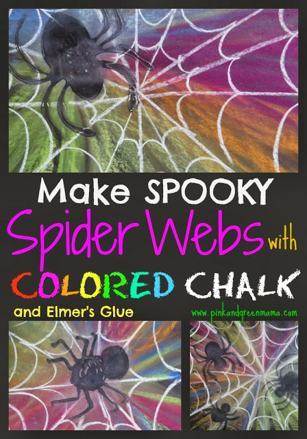 Colored Chalk and Glue spider Collage
