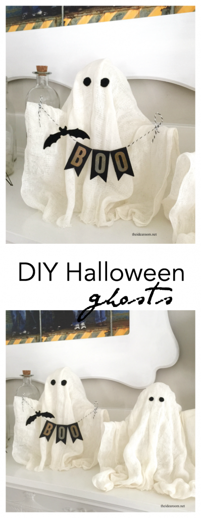 DIY-Halloween-Ghosts Create some fun DIY Halloween Ghosts for your Halloween Decor or Halloween Party this year.  Easy Halloween craft tutorial made out of cheese cloth.