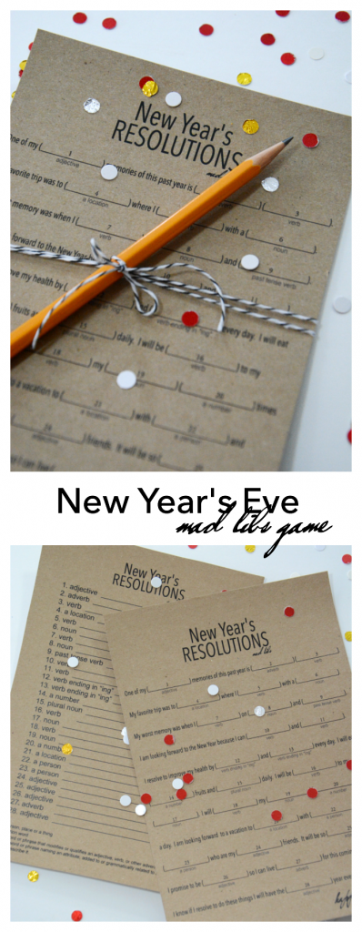 New Year's Eve | Play this fun New Year's Eve Game based on the Mad Libs games you played growing up. Free Printables provided for you New Year's Eve fun!