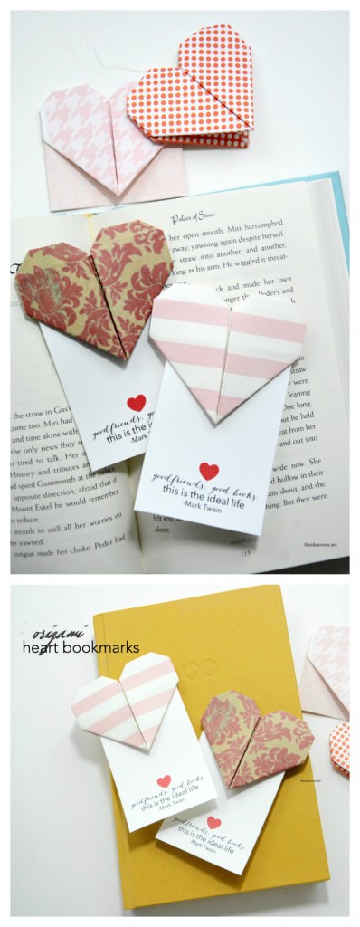 origami heart bookmarks pin
