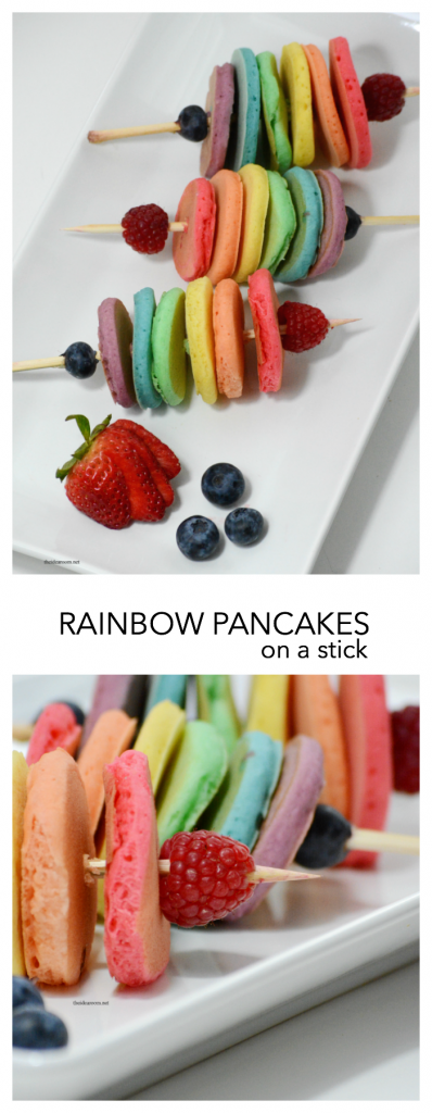 St. Patrick's Day | Share some happiness on St. Patrick's Day with this fun breakfast idea...Rainbow Pancakes...fun food on a stick for your family this year.