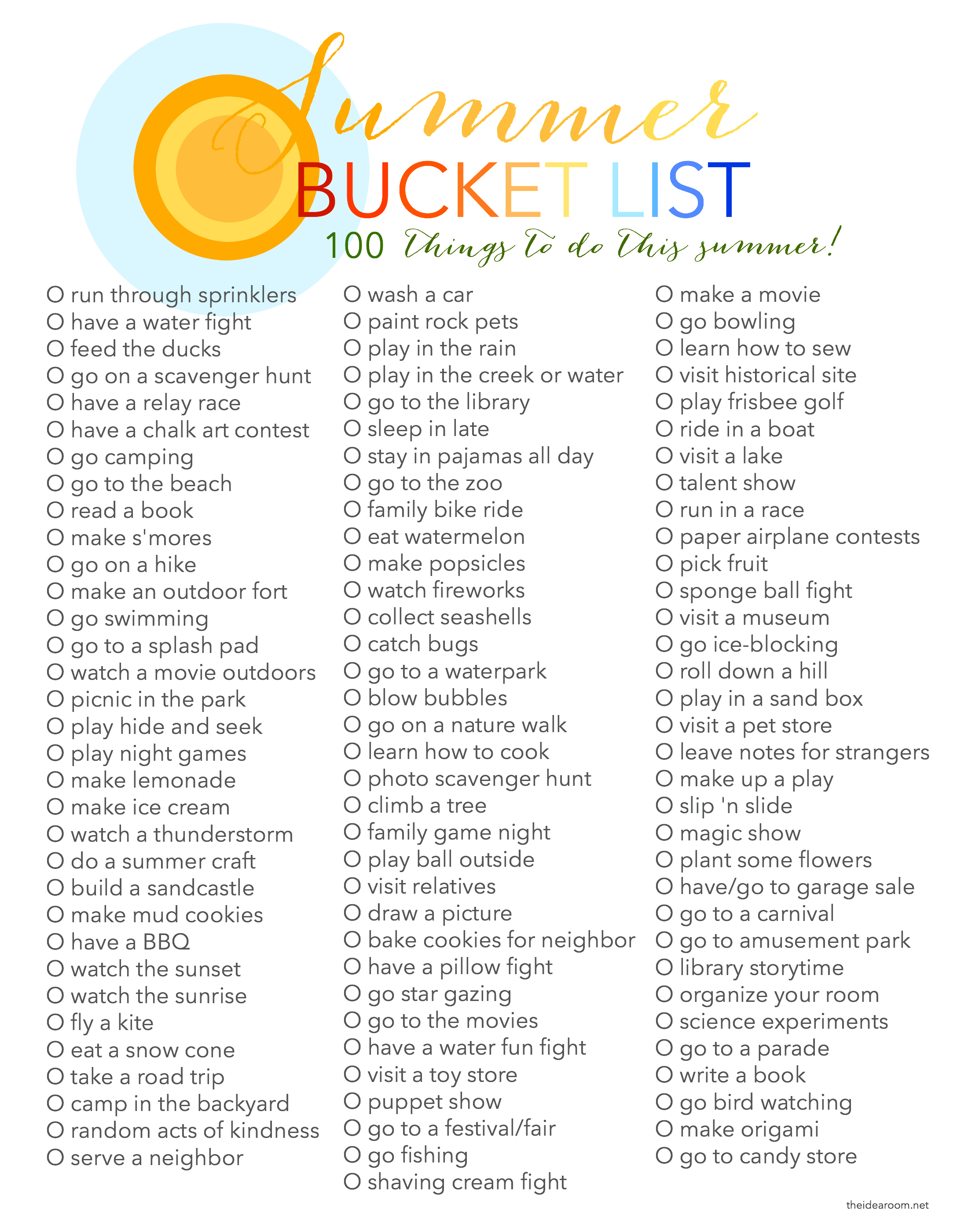 Summer Bucket List The Idea Room