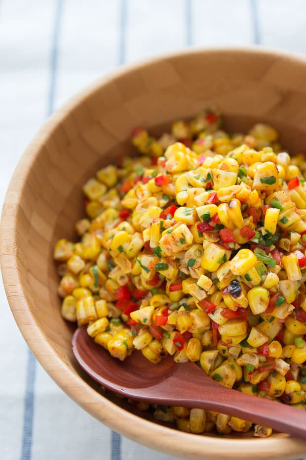 Grilled corn with a spicy chili lime dressing.