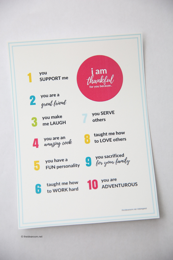 I am Thankful for you because Free Printable