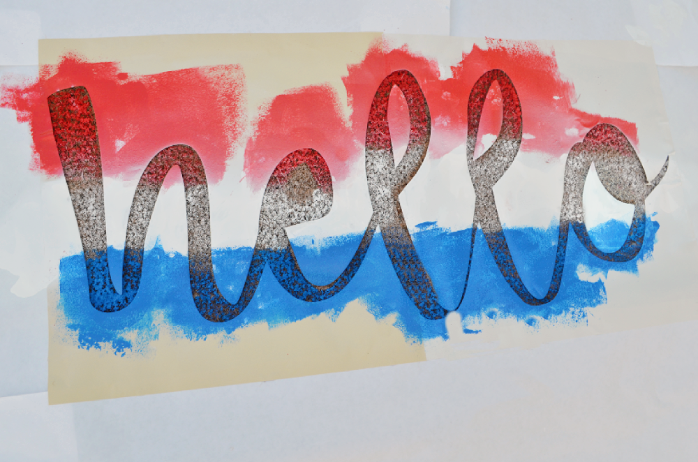 Painted Red, White and Blue Hello Vinyl for Doormat