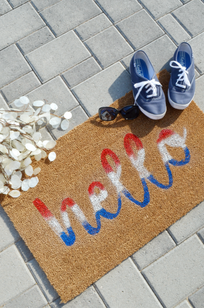 DIY Red, White and Blue Hello Doormat