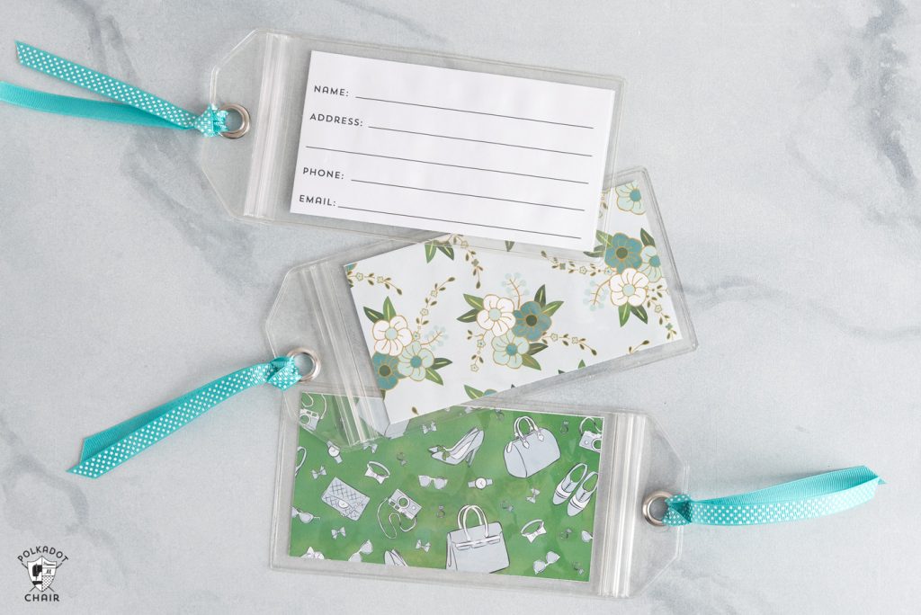 DIY Luggage Tags in plastic covers